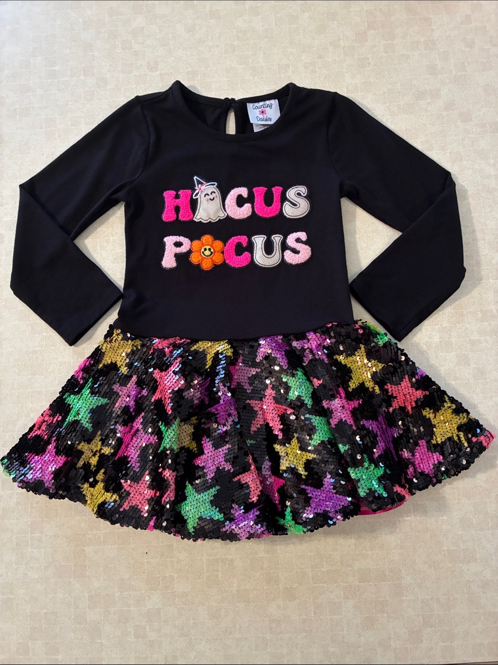 Counting Daisies Hocus Pocus Black Sequin Star Girls Dress 4/5